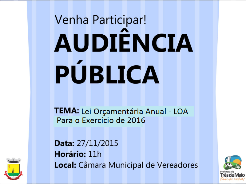 LEI DE ORÇAMENTO ANUAL SERÁ DISCUTIDA NO DIA 27 DE NOVEMBRO